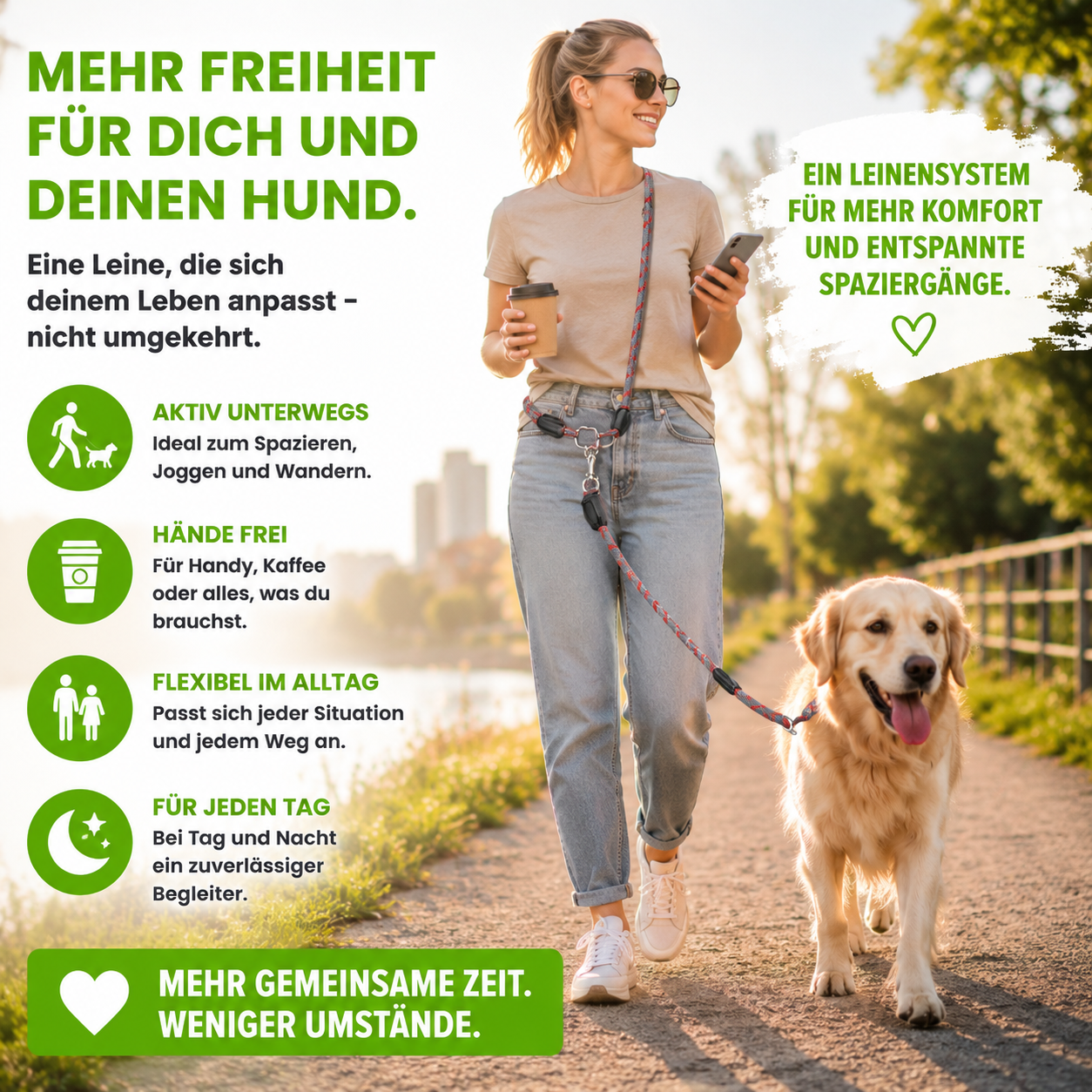 Reflektierende Hundeleine mit Trainingsfunktion