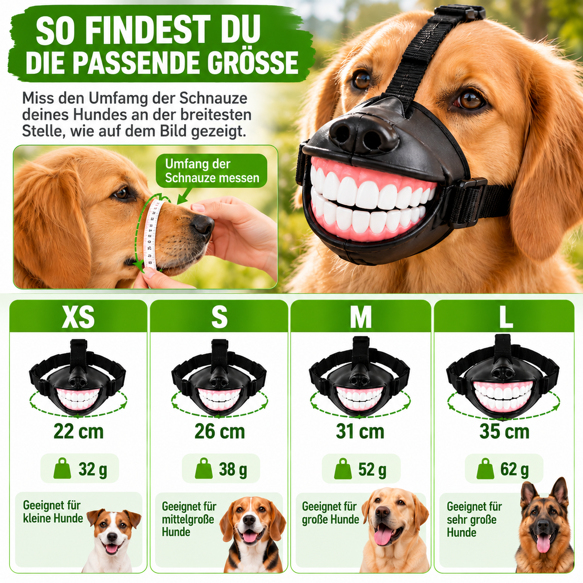 Lustiger Hunde-Maulkorb mit Grinsezähnen