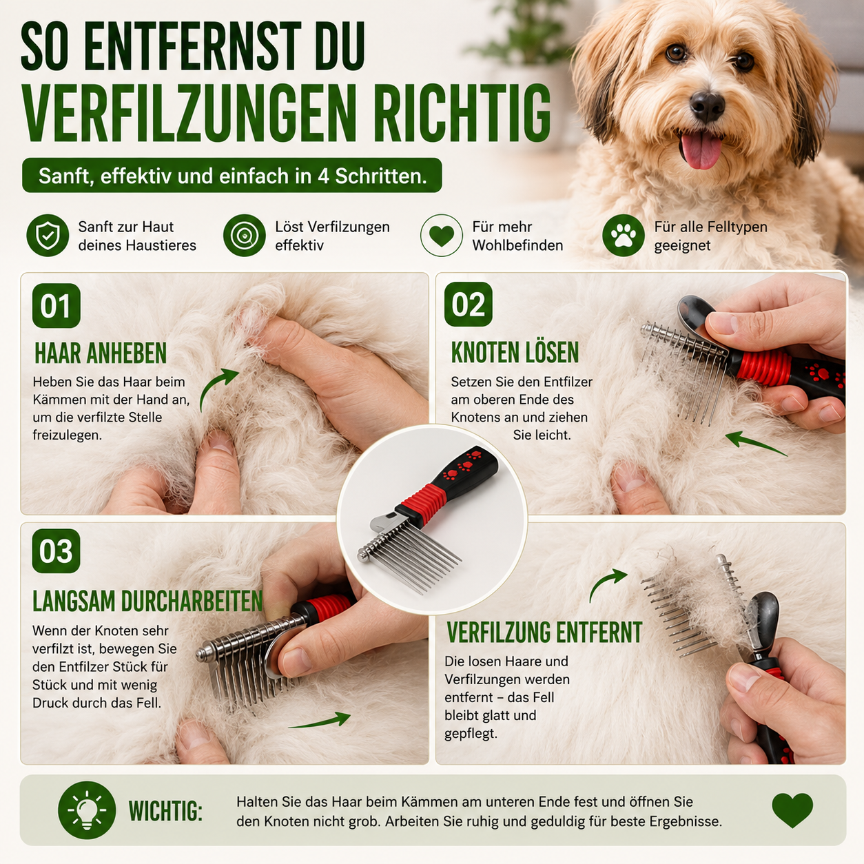 Profi-Entfilzer mit Edelstahlklingen für Hunde & Katzen