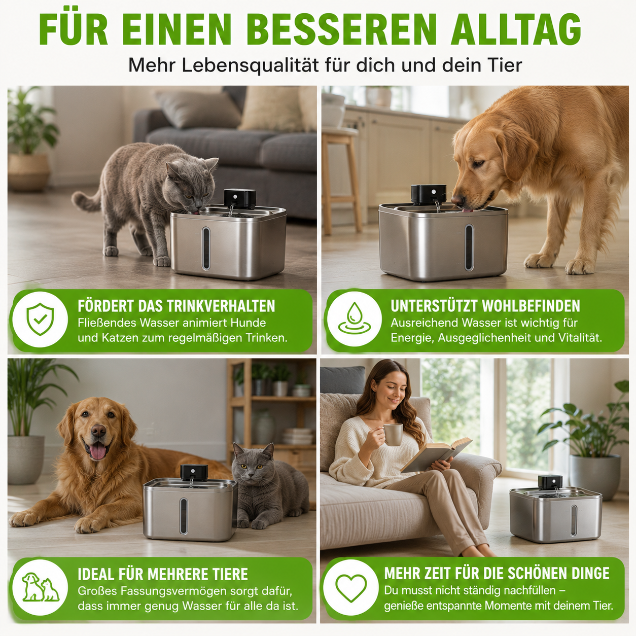 Intelligenter Edelstahl-Trinkbrunnen für Hunde & Katzen – 4 L