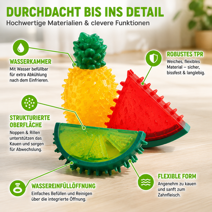 Gefrierbares Hundespielzeug im Frucht-Design