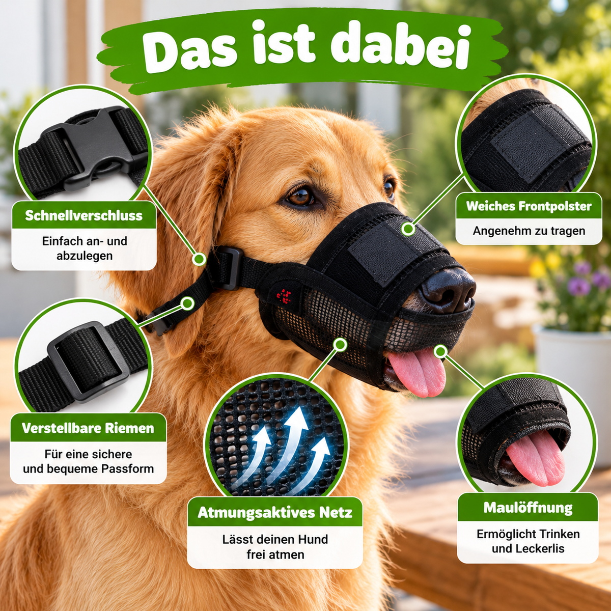 Atmungsaktiver Hundemaulkorb verstellbar