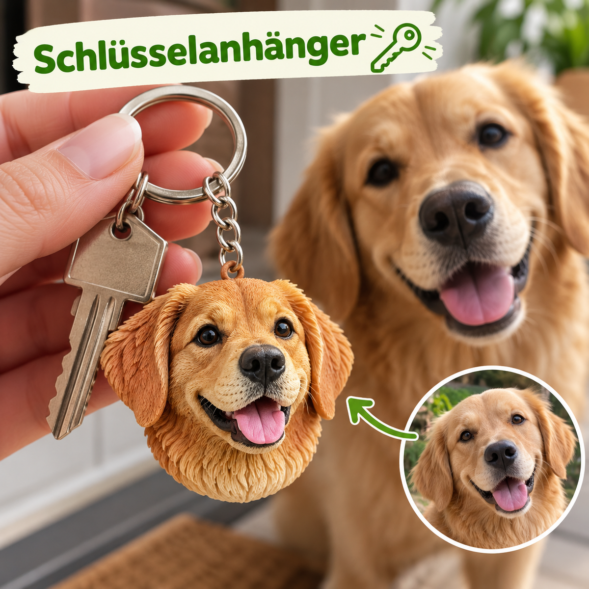 Personalisiertes Haustier Emblem mit Foto Schlüsselanhänger 🔗