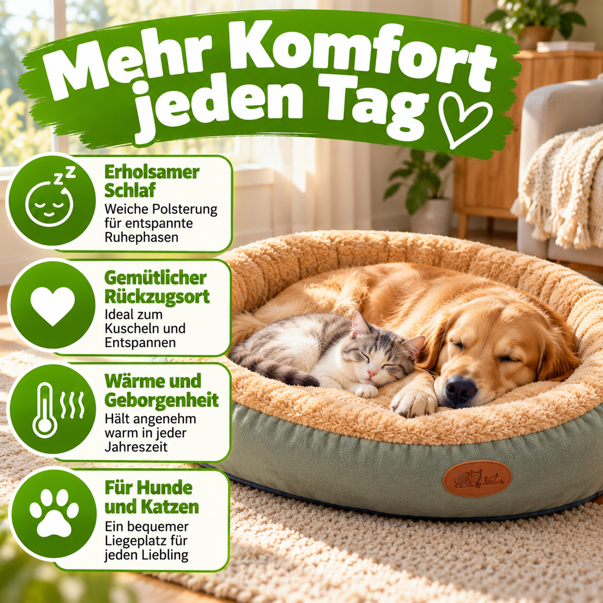 Ovales Plüschbett für Hunde & Katzen