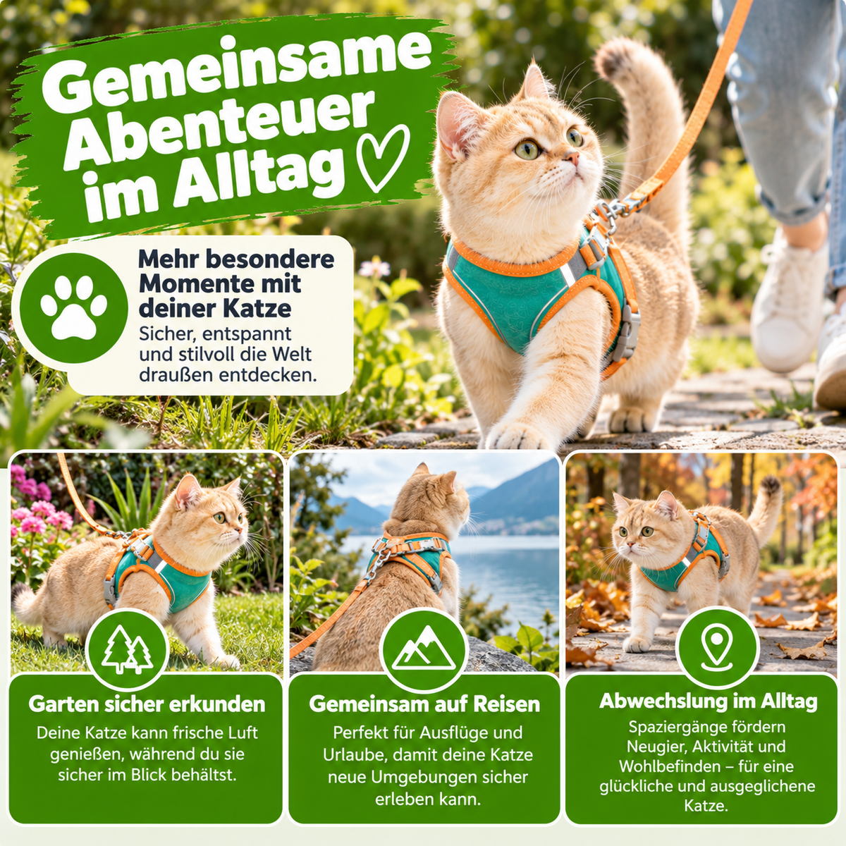 Reflektierende Katzenleine und Geschirr