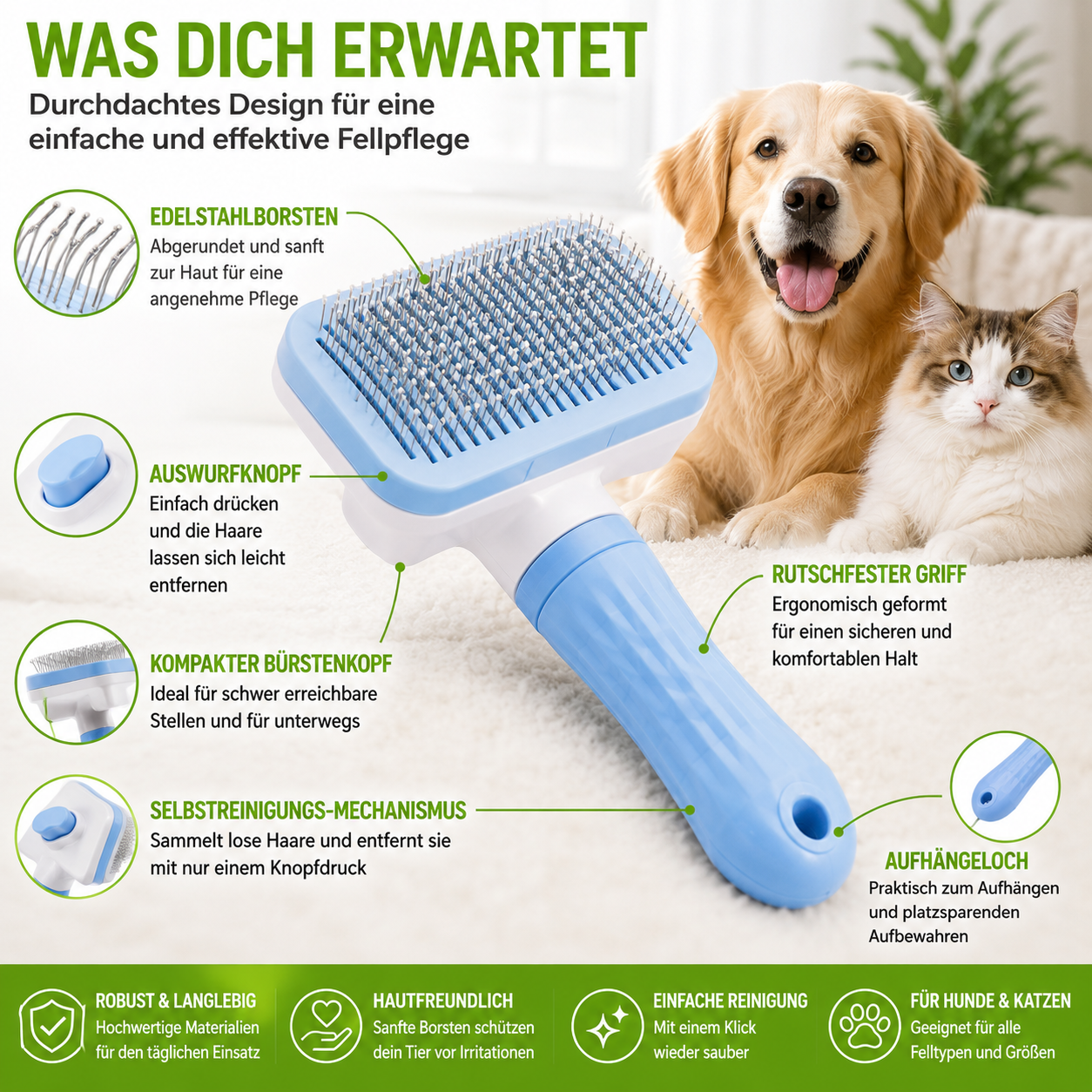 2-in-1 Selbstreinigende Fellbürste für Hunde & Katzen