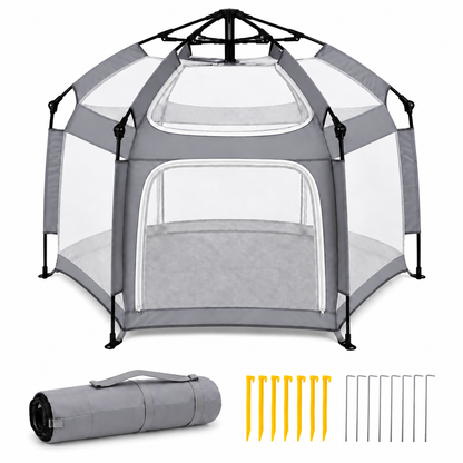 Faltbarer Hunde- & Katzenlaufstall mit Pop-Up-System Set mit Bodenankern Grau