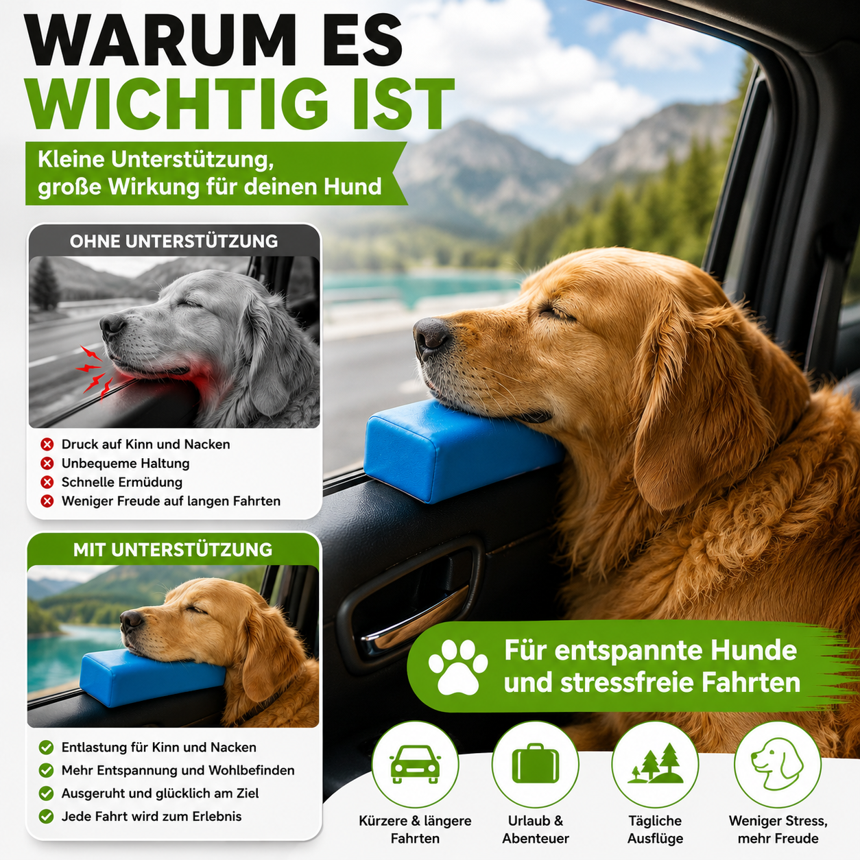 Auto Fensterpolster für Hunde – Weiche Kopfstütze