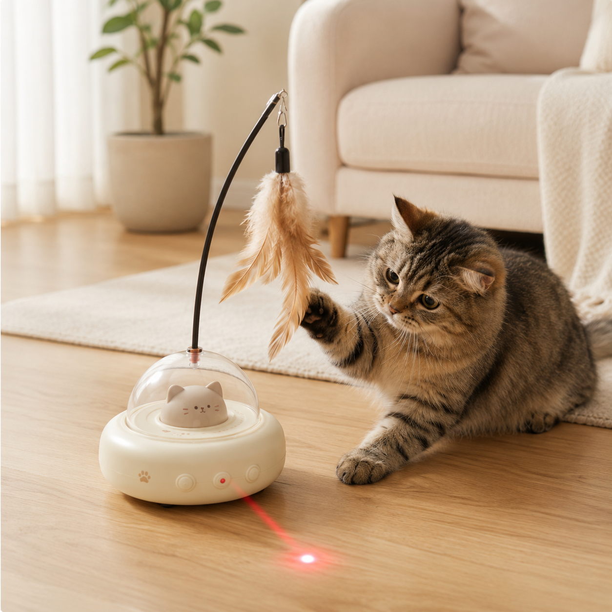Smartes Katzen Spielzeug mit LED Laser & Feder