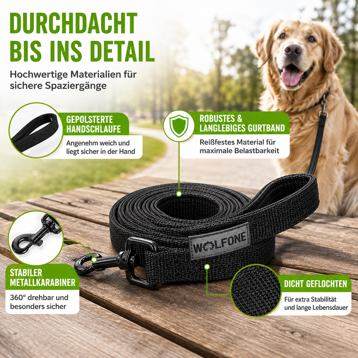 Lange Trainingsleine für Hunde mit Handschlaufe