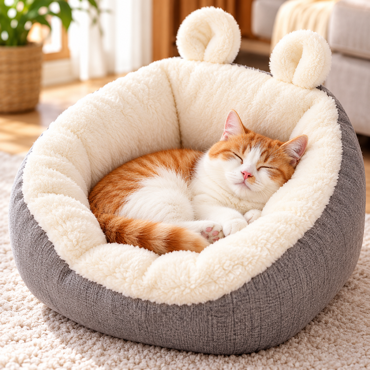 Katzenbett mit Hasenohren Design waschbar und rutschfest