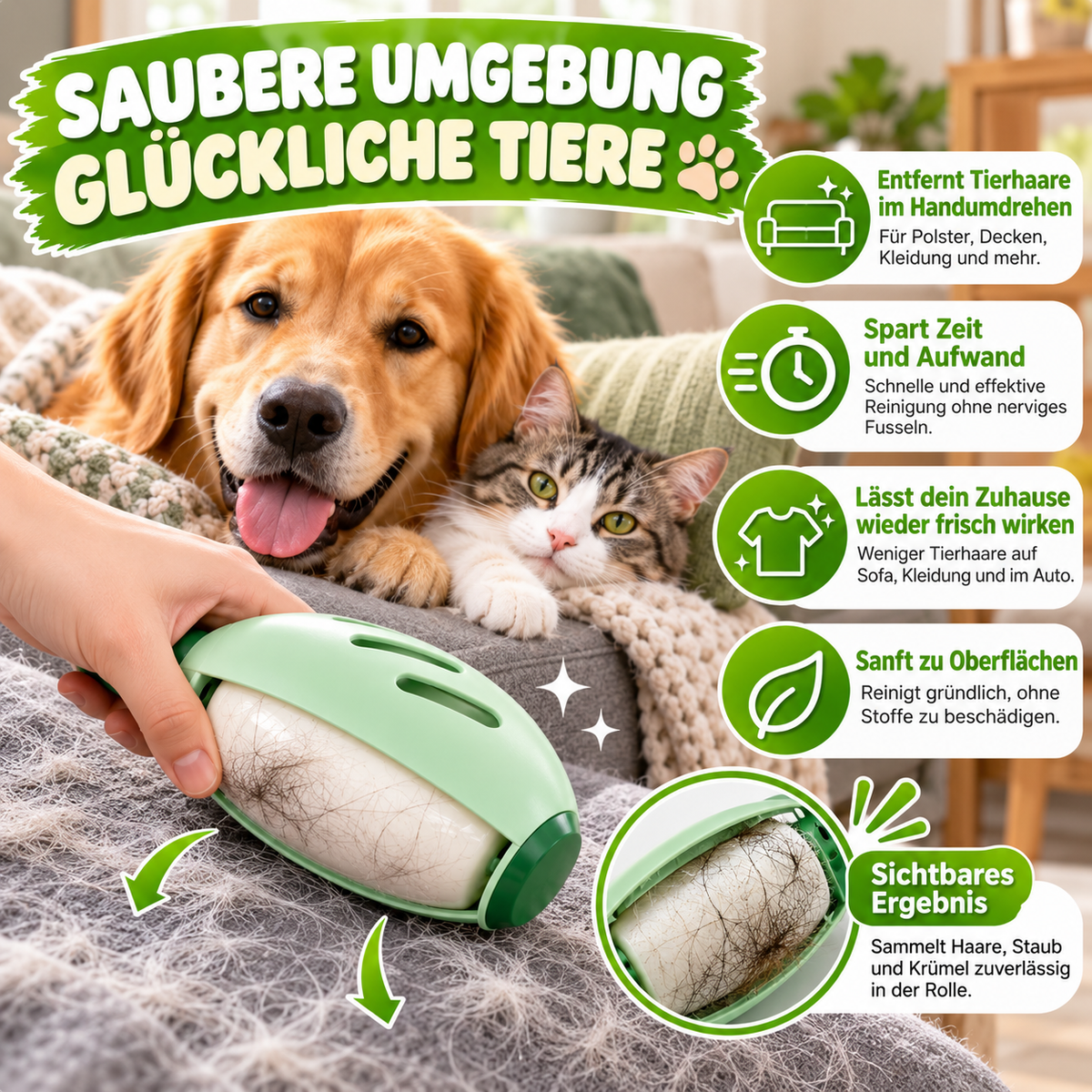 Waschbarer Tierhaarroller mit starker Haftkraft