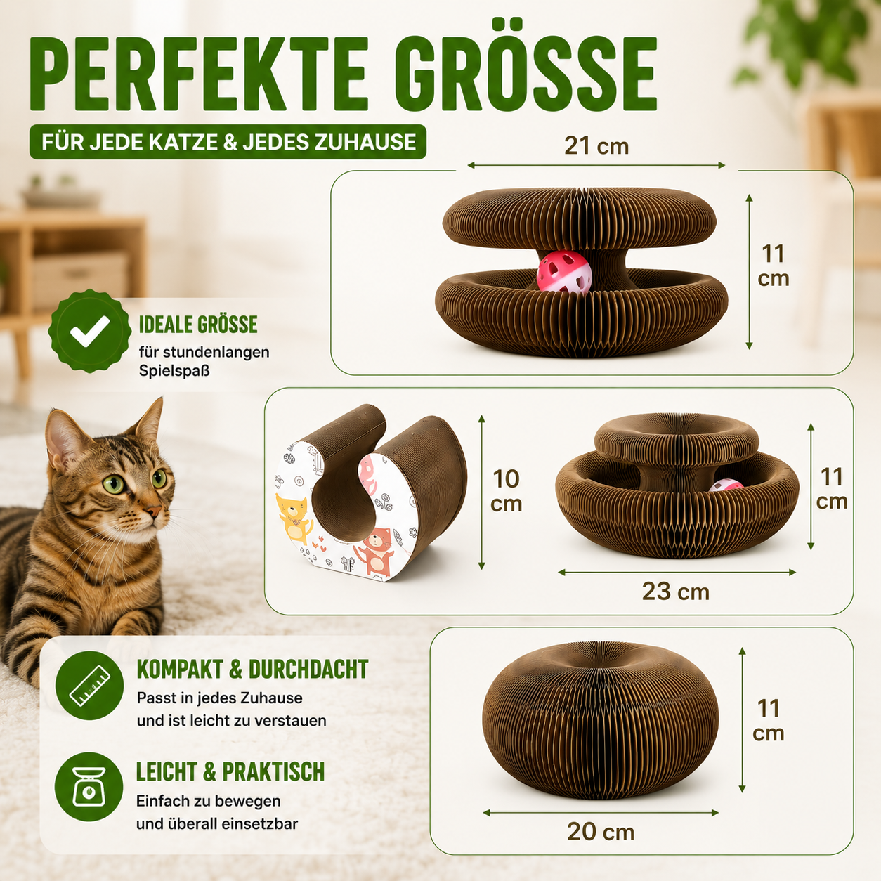 Magisches Katzen-Kratzspielzeug mit Spielball & extra dicker Wellpappe