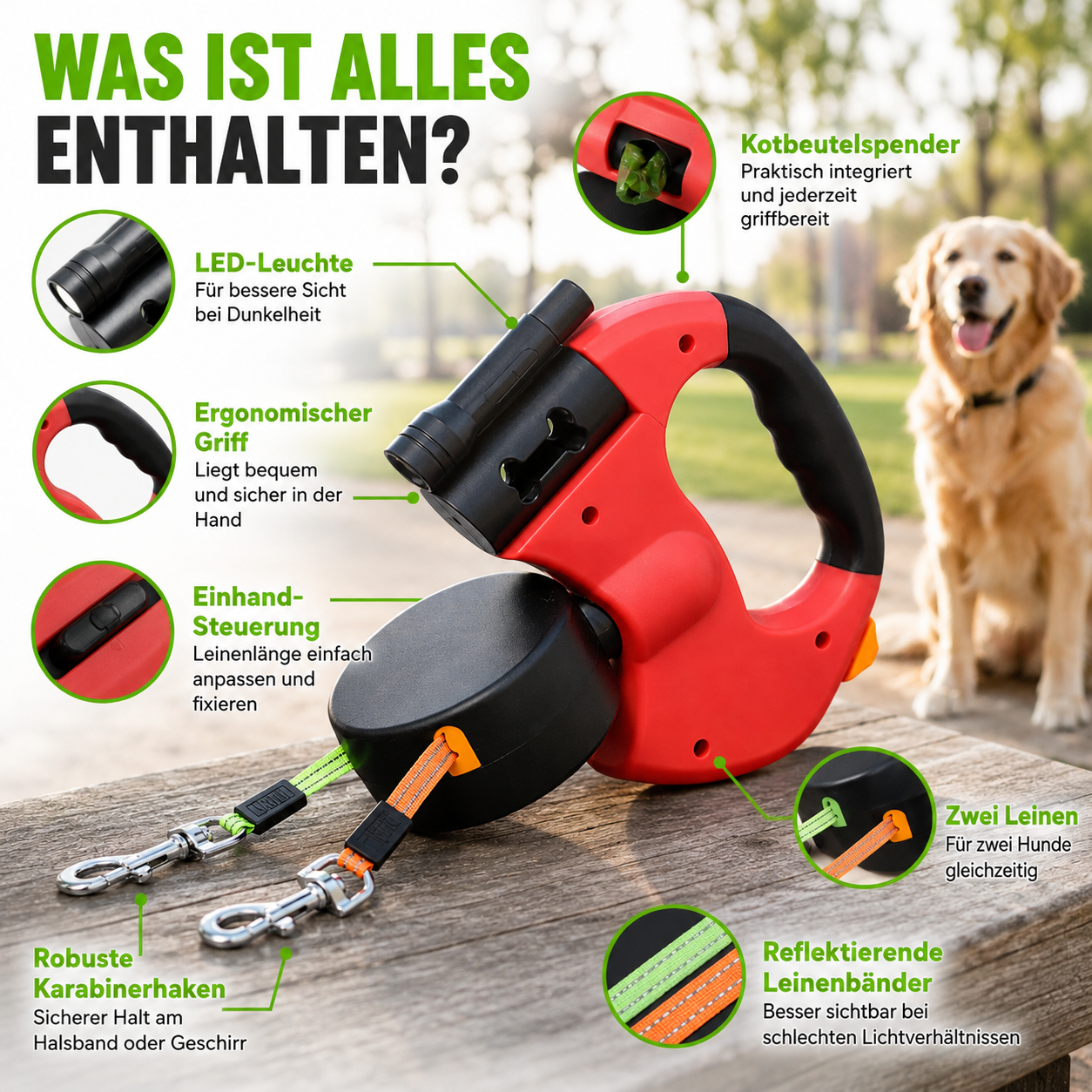 Praktische Anti Wickel Doppel Hundeleine