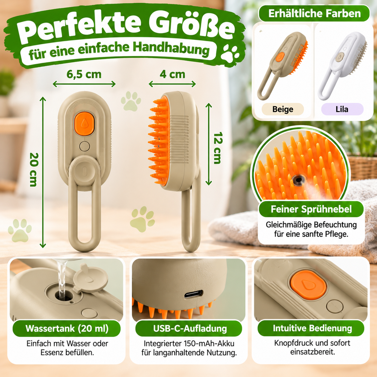 3-in-1 Elektrische Dampfbürste für Hunde & Katzen