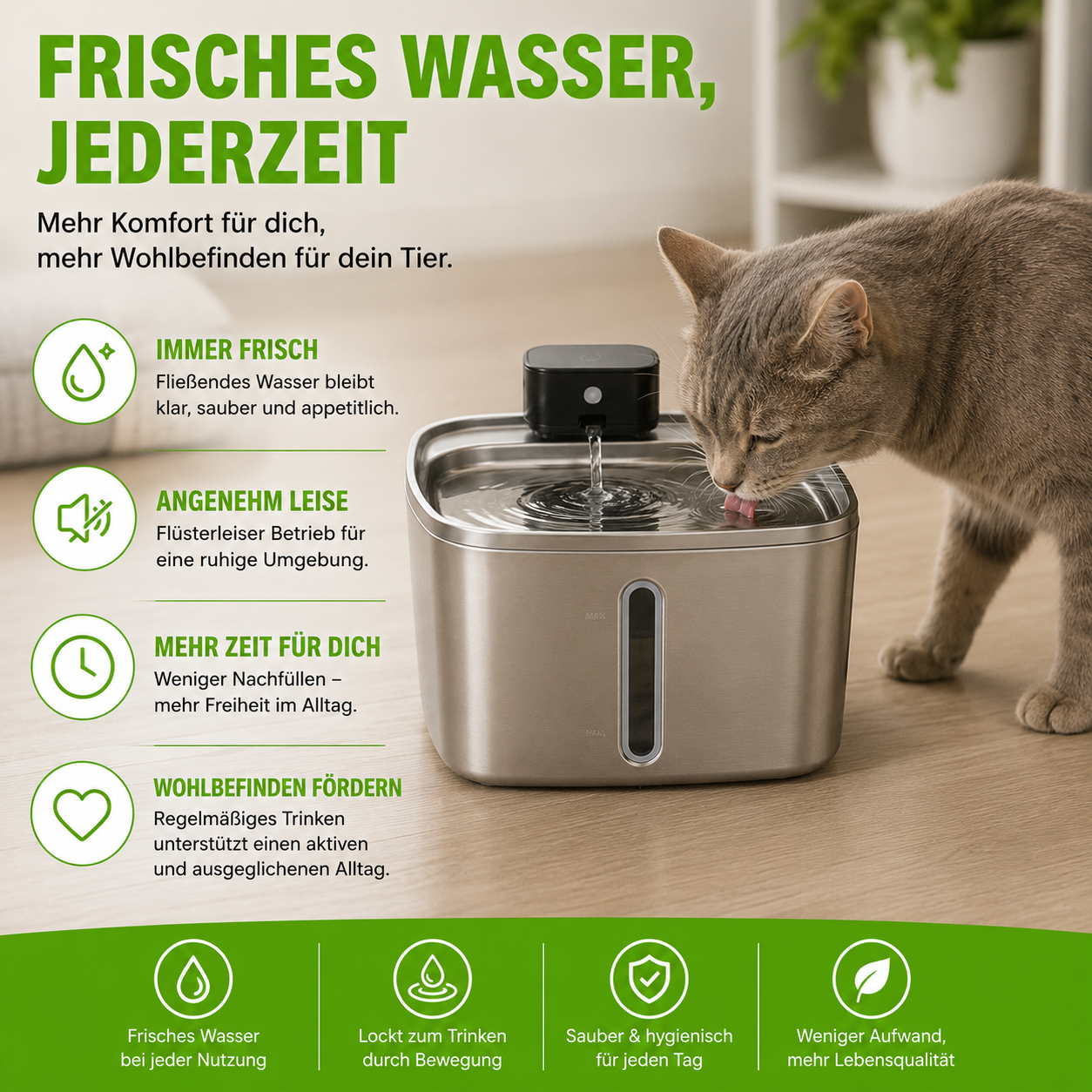 Intelligenter Edelstahl-Trinkbrunnen für Hunde & Katzen – 4 L