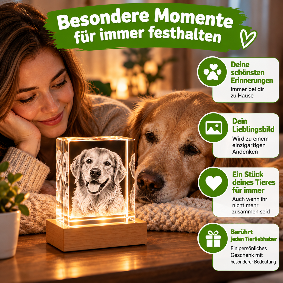 Personalisierter Haustier-Fotokristall mit 2D Gravur