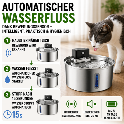 Kabelloser Edelstahl Trinkbrunnen 3,2 L mit 45 Tage Akku