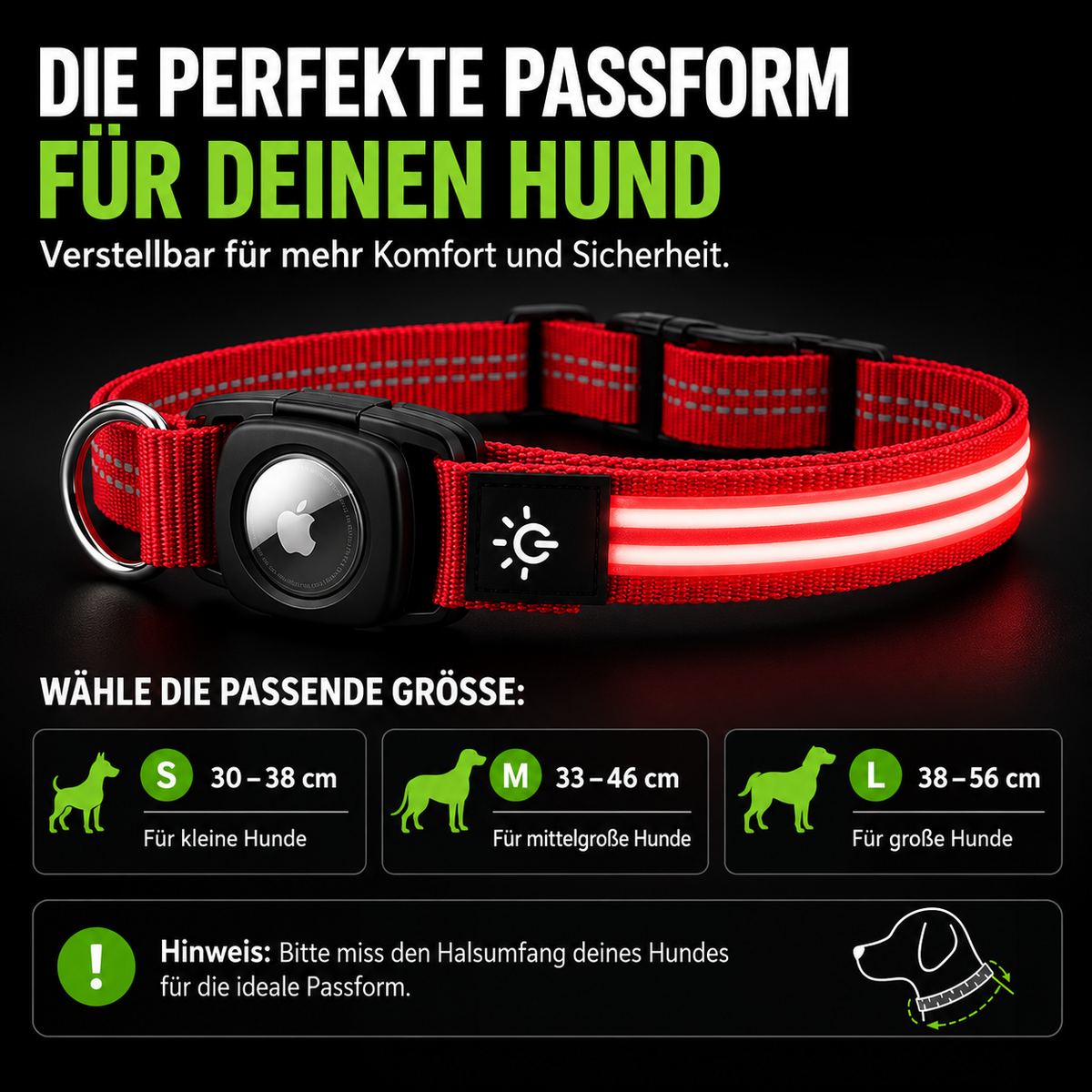LED-Hundehalsband mit AirTag-Halterung