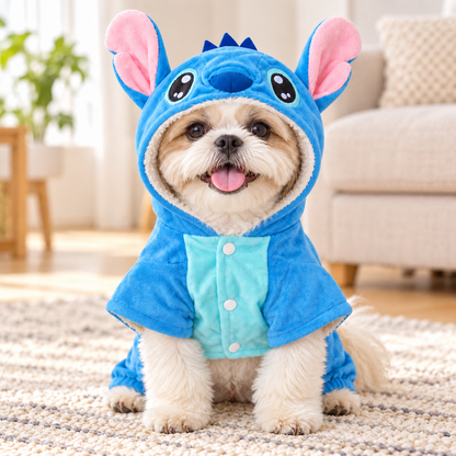 Stitch Hundekostüm mit Kapuze aus Fleece