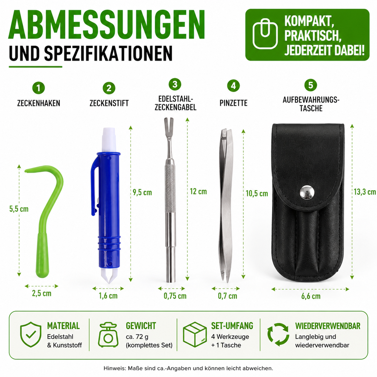 Zeckenentferner-Set mit 4 praktischen Werkzeugen
