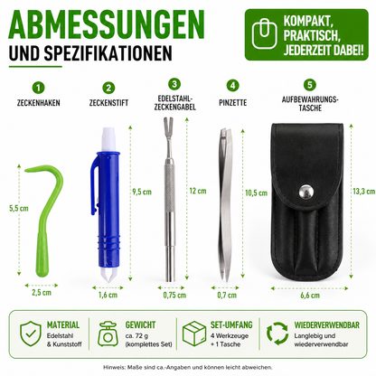 Zeckenentferner-Set mit 4 praktischen Werkzeugen