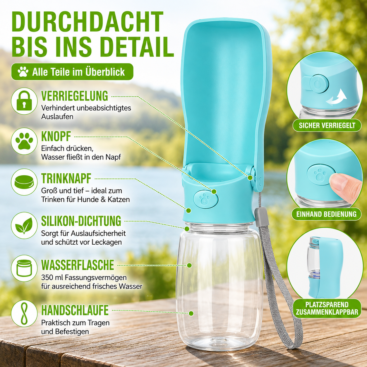 Faltbare Hunde Trinkflasche für unterwegs