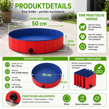 Faltbarer PVC Hundepool mit Abflussventil