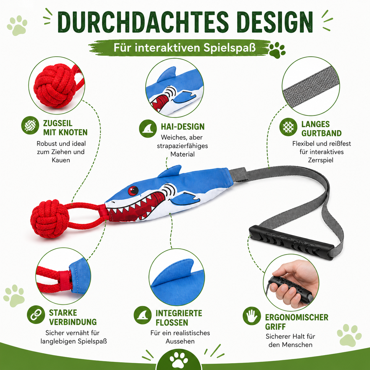 HaiZug Hundespielzeug mit Zugseil