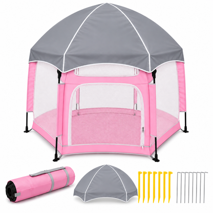 Faltbarer Hunde- & Katzenlaufstall mit Pop-Up-System Komplettset mit Sonnenschutz Rosa