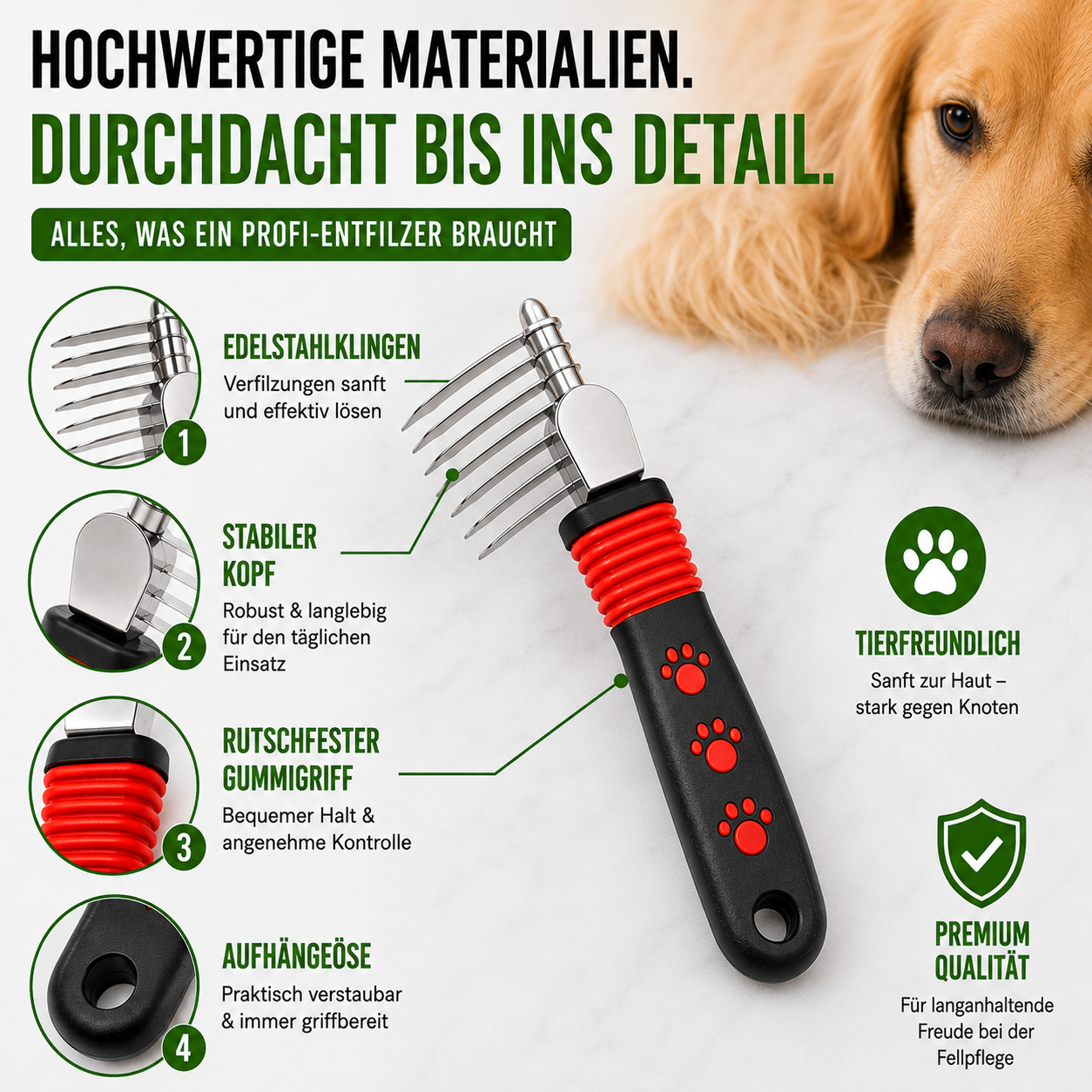 Profi-Entfilzer mit Edelstahlklingen für Hunde & Katzen