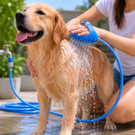 Hundedusche mit Massagebürste und Schlauch