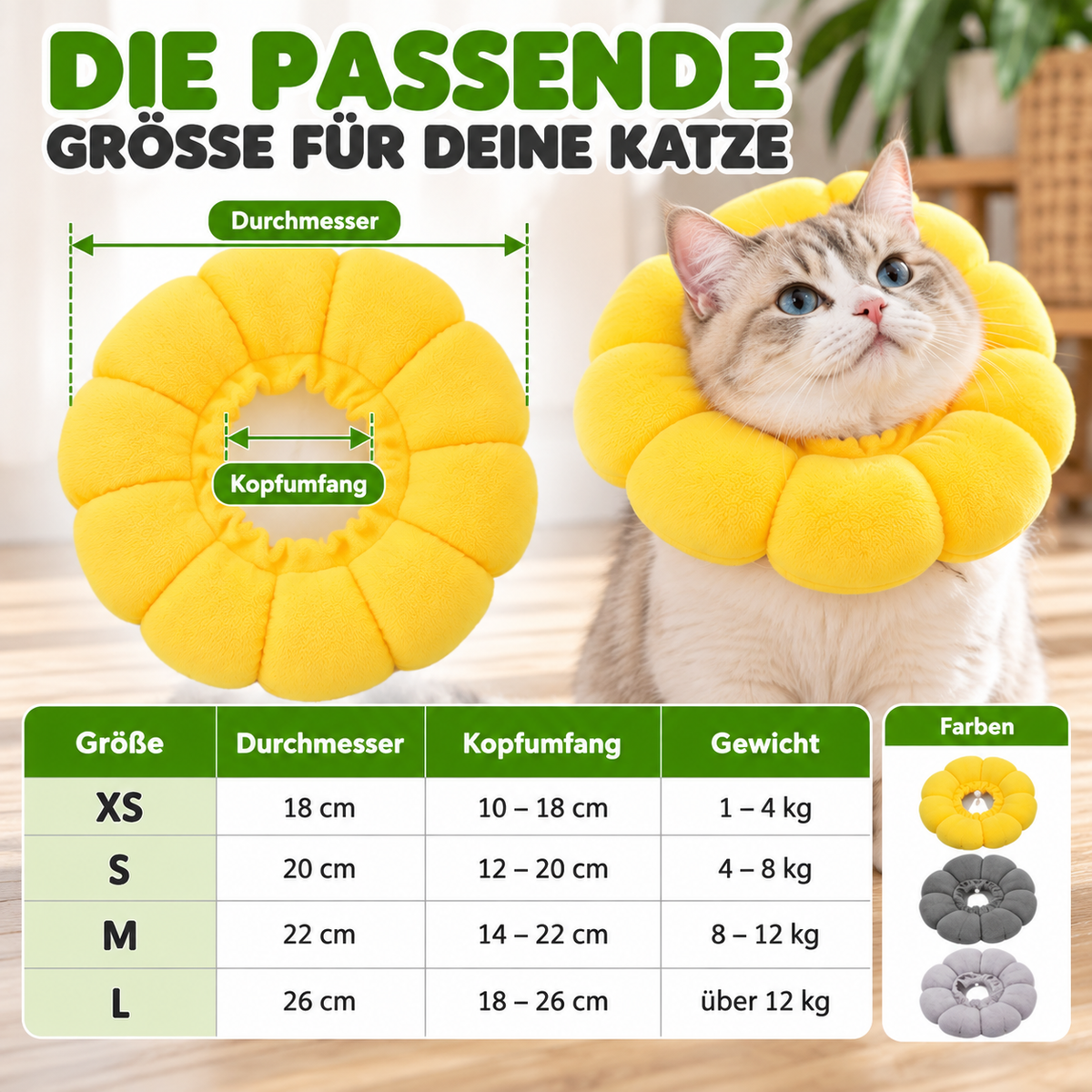 Weiche Sonnenblumen Schutzkrause für Katzen