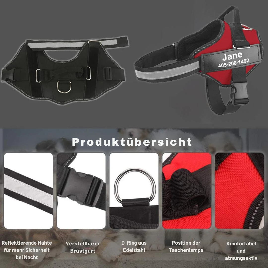 Personalisierbares Hundegeschirr mit Griff & Reflexstreifen