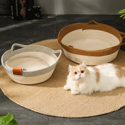 Handgeflochtenes Katzenbett aus Baumwolle – natürlich & gemütlich