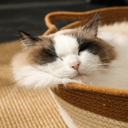 Handgeflochtenes Katzenbett aus Baumwolle – natürlich & gemütlich
