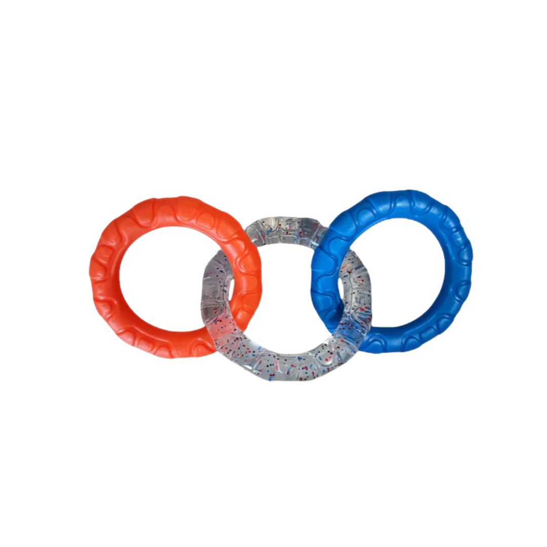 3 Ring Kauspielzeug für Hunde robust und zahnschonend Blauorange
