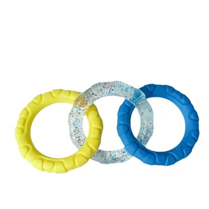 3 Ring Kauspielzeug für Hunde robust und zahnschonend Gelbblau