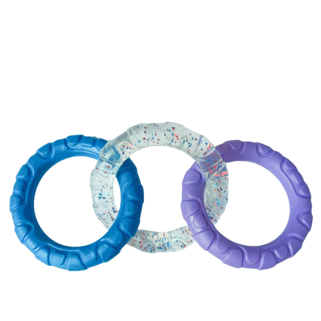 3 Ring Kauspielzeug für Hunde robust und zahnschonend Blau-Lila