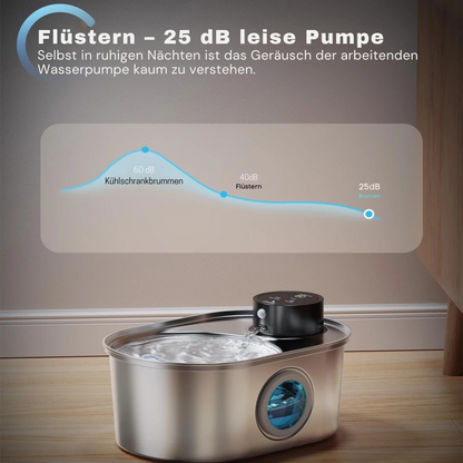 Kabelloser Edelstahl-Trinkbrunnen – 3,2 L, 45 Tage Akku, Flüsterleise ⭐