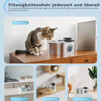 Kabelloser Edelstahl-Trinkbrunnen – 3,2 L, 45 Tage Akku, Flüsterleise ⭐