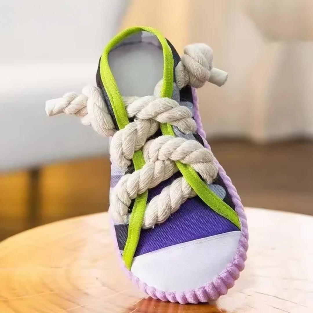 Robustes Hundespielzeug Sneaker mit Seil und Quietschfunktion