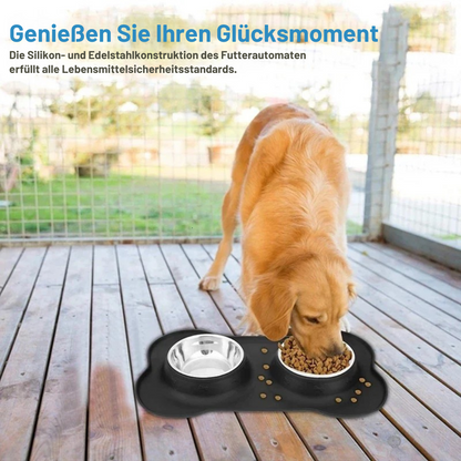 Rutschfester Doppel-Hundenapf mit Silikonmatte & Edelstahl-Schalen