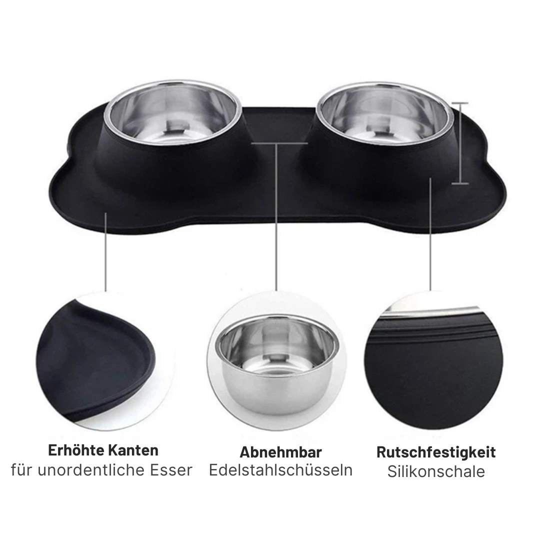 Rutschfester Doppel-Hundenapf mit Silikonmatte & Edelstahl-Schalen