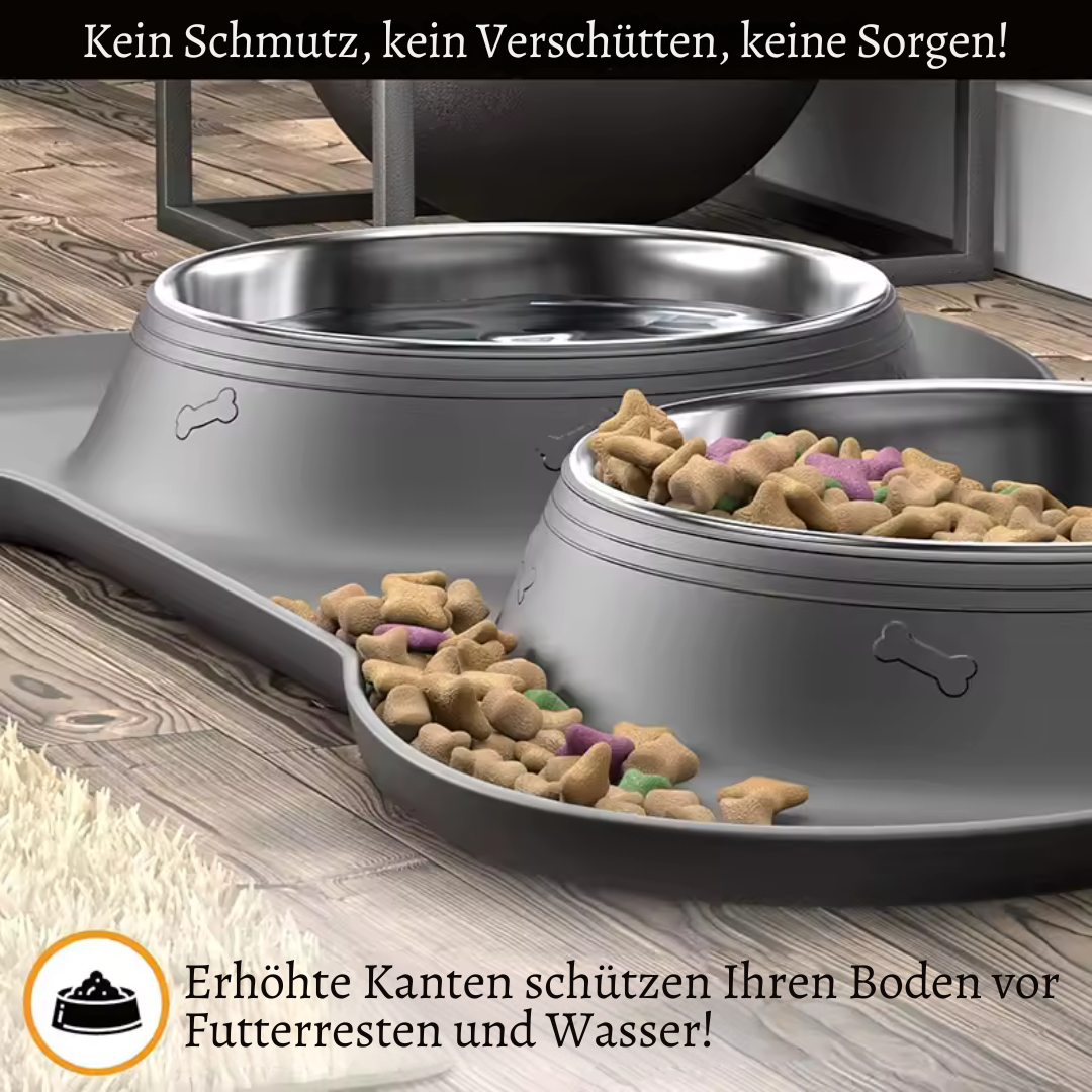 Rutschfester Doppel-Hundenapf mit Silikonmatte & Edelstahl-Schalen