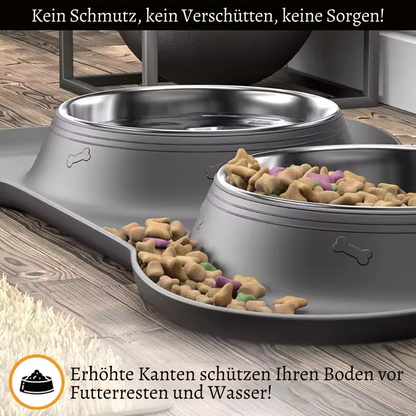Rutschfester Doppel-Hundenapf mit Silikonmatte & Edelstahl-Schalen