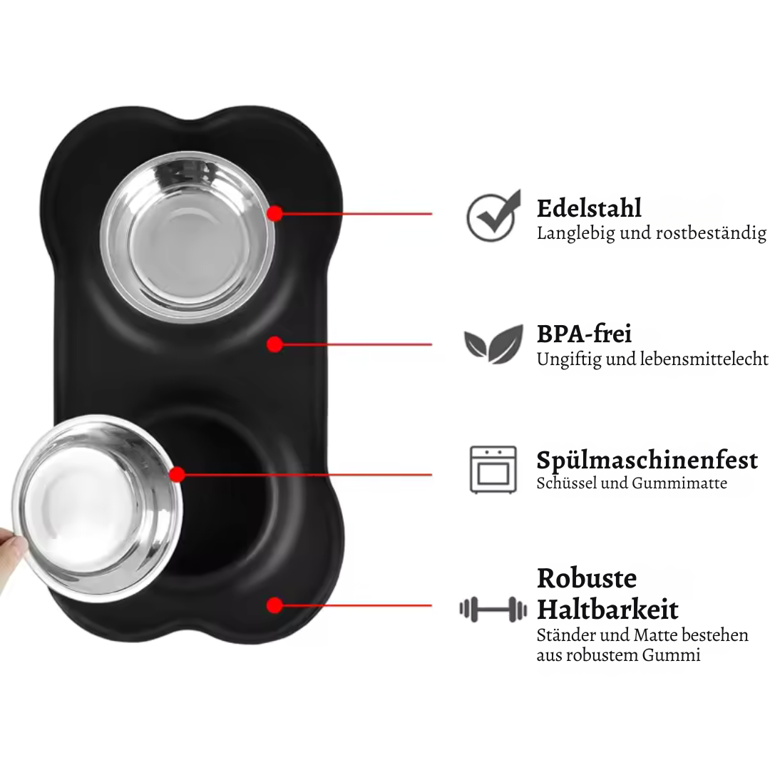 Rutschfester Doppel-Hundenapf mit Silikonmatte & Edelstahl-Schalen