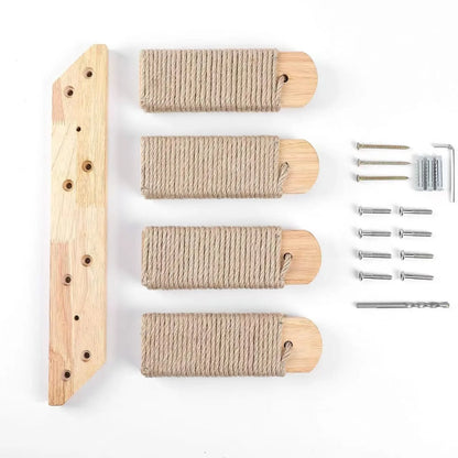 Wandmontierte Katzenklettertreppe – Platzsparende Holzstufen mit Sisal