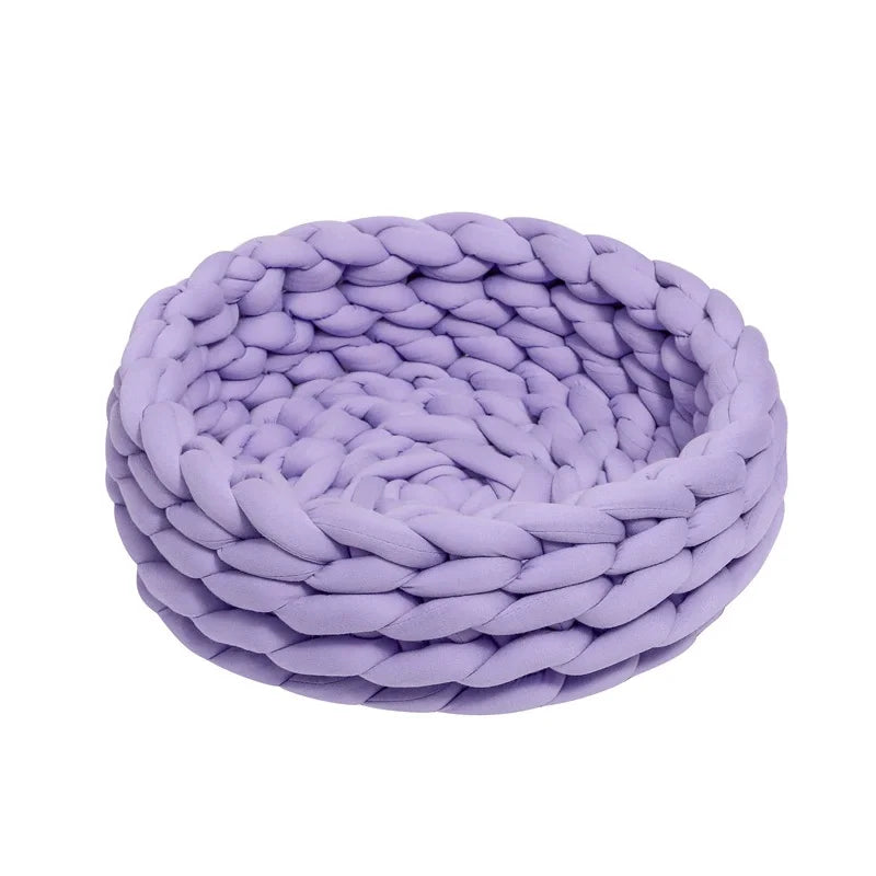 Ultra-Weiches Handgewebtes Haustierbett – Rund, Waschbar & Ganzjährig 🐾