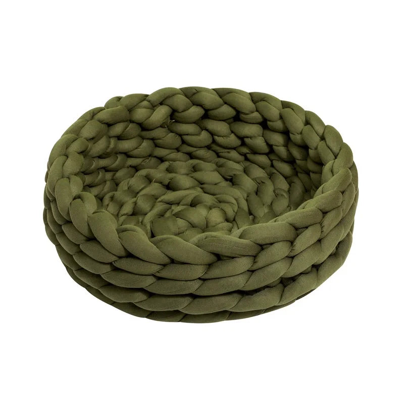 Ultra-Weiches Handgewebtes Haustierbett – Rund, Waschbar & Ganzjährig 🐾